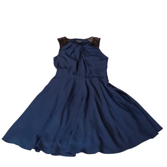 EXPRESS Dress Whimsigoth Black Fishnet Straps Circle Bias Cut Size 6‎ Navy Blue - Picture 5 of 12